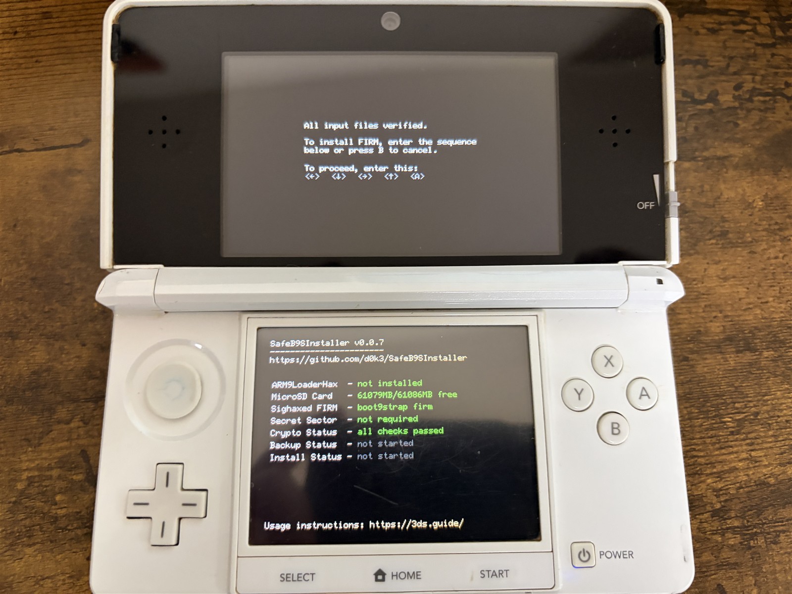 SafeB9SInstallerが起動し入力ファイルの確認が完了した画面