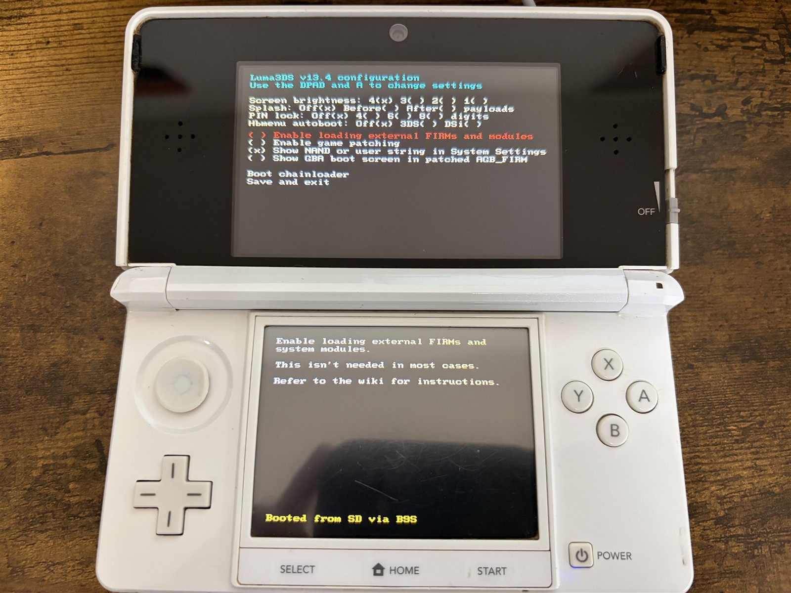 Luma3DS v13.4の初回設定画面